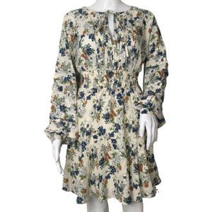 BNCI Women's Biba Pleated Peasant Dress Cream Multicolor Sz XS DM31